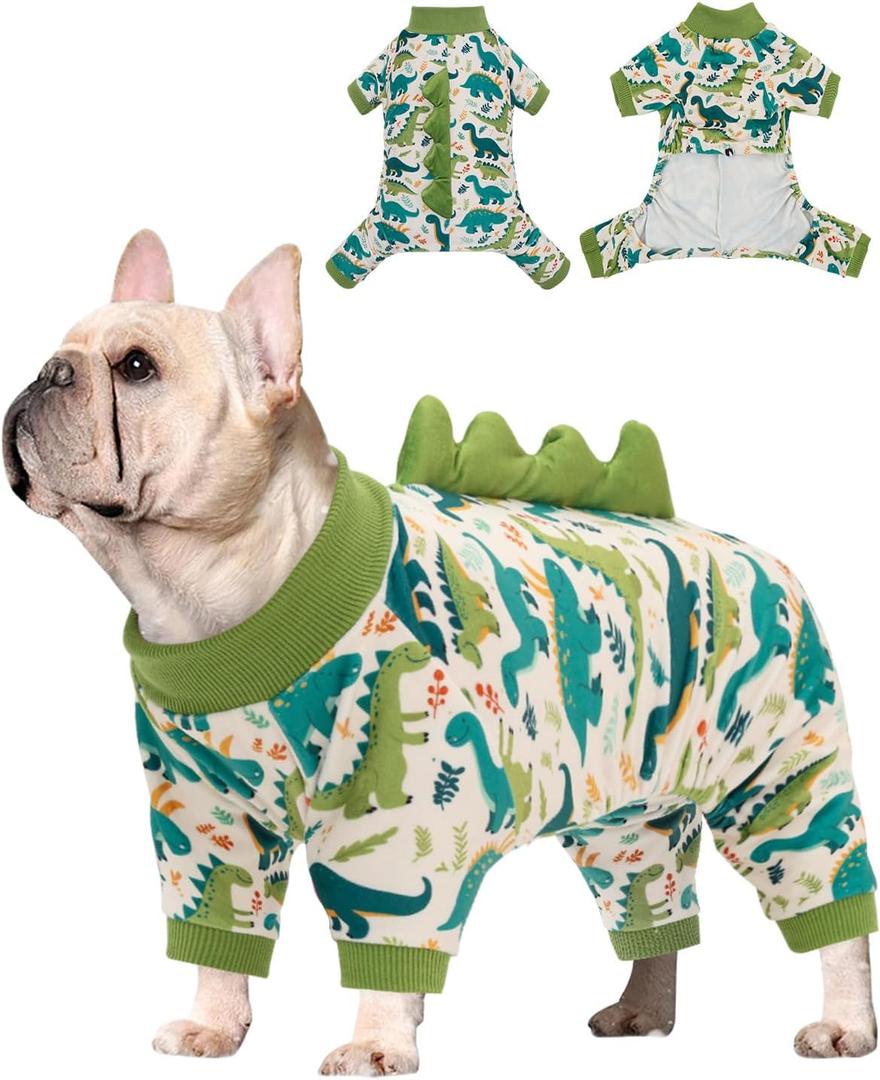 CuteBone Dinosaur Costume Dog Pajamas, Stretchy Spandex Crystal Velvet Sleepwear Coat for Small Dogs, Soft & Warm Pet Outfit Clothes for Cold Weather, Cozy Pullover Design COSP05(XL)
