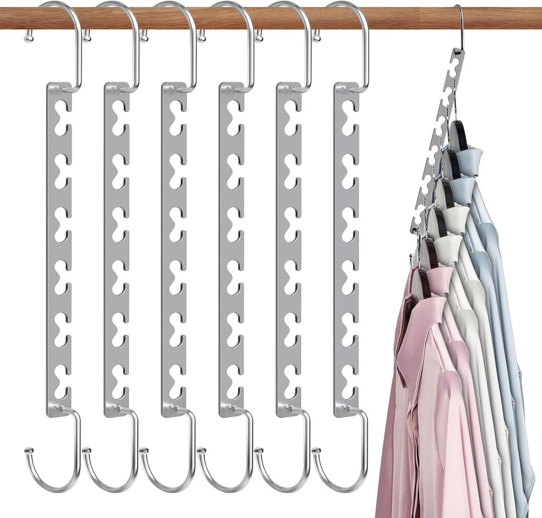 Space Saving Hangers for Clothes 6 Pack, Sturdy Metal Hangers Wardrobe Organizer, Magic Cascading Hanger, Closet Space Saver Closet Organizers and Storage (10 inch)