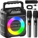 Karaoke Machine for Adults - Portable Bluetooth Karaoke Speaker with Two Wireless Microphones, PA System Speaker Supports TF Card/USB, AUX in, REC, Bass & Treble for Party/Meeting