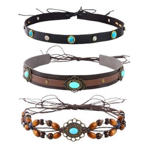 DOCILA Cowboy Hat Bands Women Men, Western PU Leather Turquoise Beaded Cowgirl Hats Belt, Replacement Panama Rancher Fedora Strap Rodeo Headbands