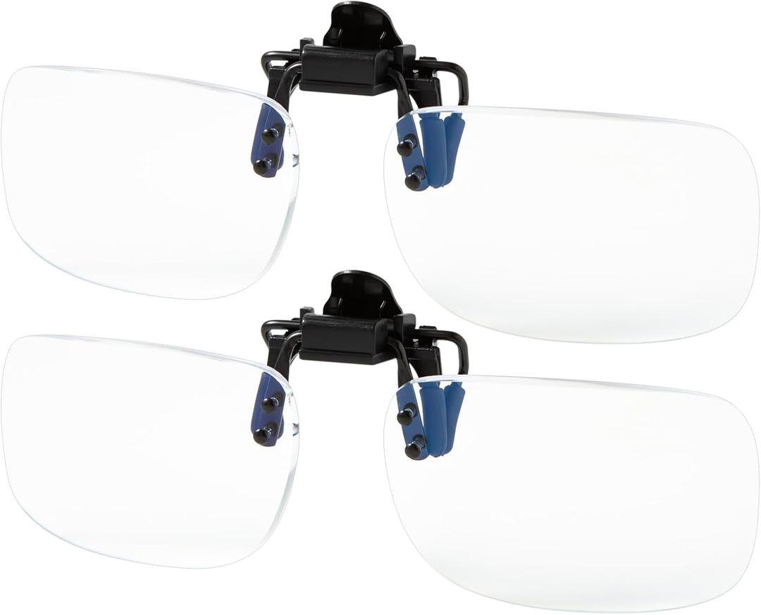 2 Pack Blue Light Blocking Clip-On and Flip-Up Reading Glasses with Magnifying Lenses Readers for Unisex Use