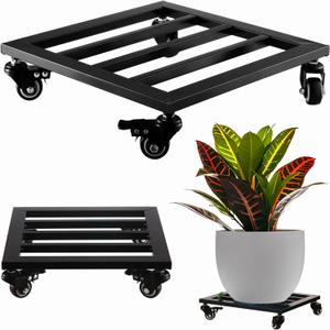 Large Metal Square Plant Caddy with Wheels 13.6 Iron Wrought Rolling Plant Stand with Casters Heavy-duty Plant Dolly for Indoor and Outdoor Plant Pot Roller Base Square Plant Movers, Glossy Black