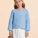 Haloumoning Girls Sweaters Long Sleeve Crewneck Pullover Jumper Cute Winter Knit Blouse Tops 7-14 Years (Blue)
