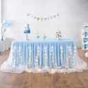 leegleri Baby Blue Tulle Tutu Table Skirt for Baby Shower Wedding and Birthday Party,LED Table Skirt for Rectangle Table (9 ft Table Skirt) (108" x 108" (Rectangular))