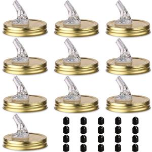 Mason Jar Pour Spouts. free flow Mason Jar Pour Spouts, mason jar for spout regular mouth size 70mm dispenser germination cover. Suitable for any liquid. LeakProof 10Pack + 20 Black Lid Caps (10