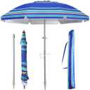 PASAMIC 7ft Portable Beach Umbrella, UPF 50+ UV Protection with Sand Anchor, Air Vent & Adjustable Tilt, with Carry Bag and Hook, for Patio Pool, Blue Stripe