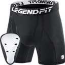 Youth Boys Football Baseball Compression Shorts w/Cup Protector Athletic Sliding Underwear Lacrosse Cricket (Medium, Black)