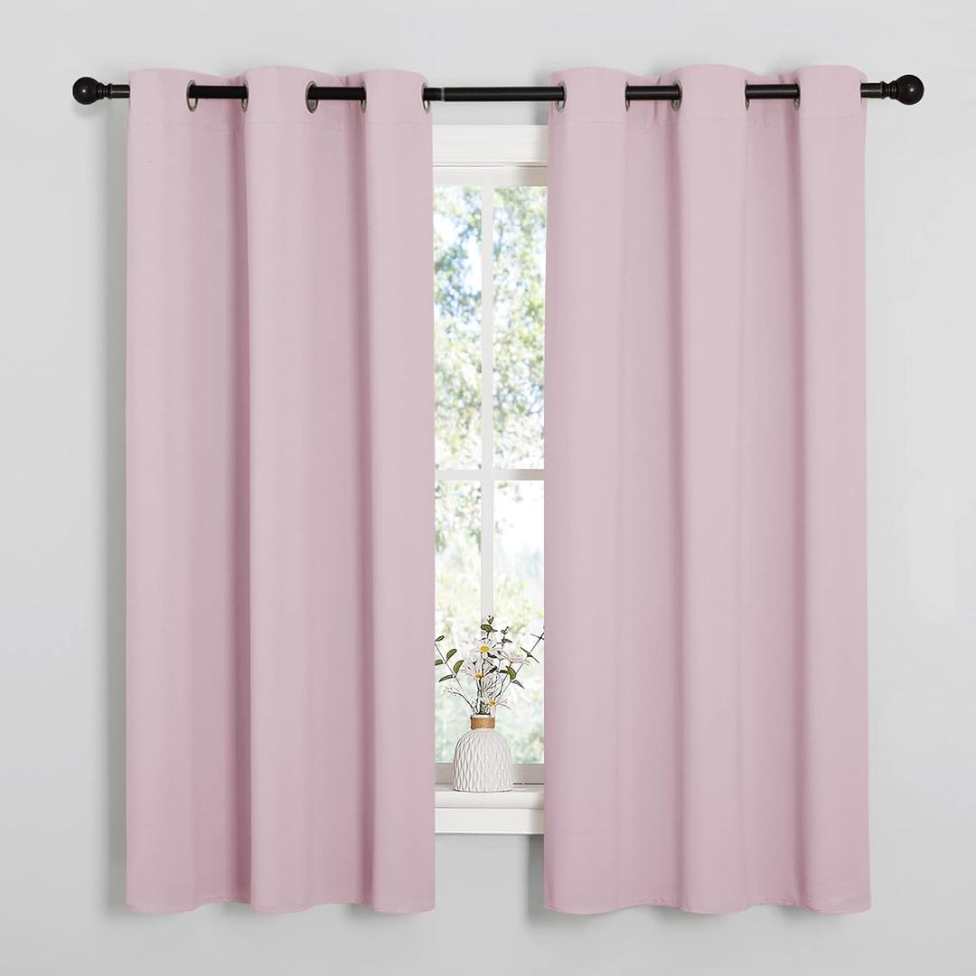 NICETOWN Room Darkening Curtains for Kitchen, Baby Pink, Set of 2, 42 inches Wide by 50 inches Long, Window Treatment Thermal Insulated Solid Grommet Room Darkening Curtains/Drapes for Bedroom