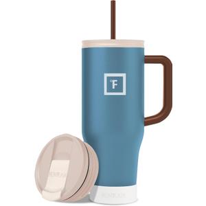 IRON FLASK Co-Pilot Insulated Mug w/Boot, Straw & Flip Cap Lids - Cup Holder Bottle for Hot, Cold Drink - Leak-Proof - Water, Coffee Portable Travel Mug - Desert Oasis, 40 Oz