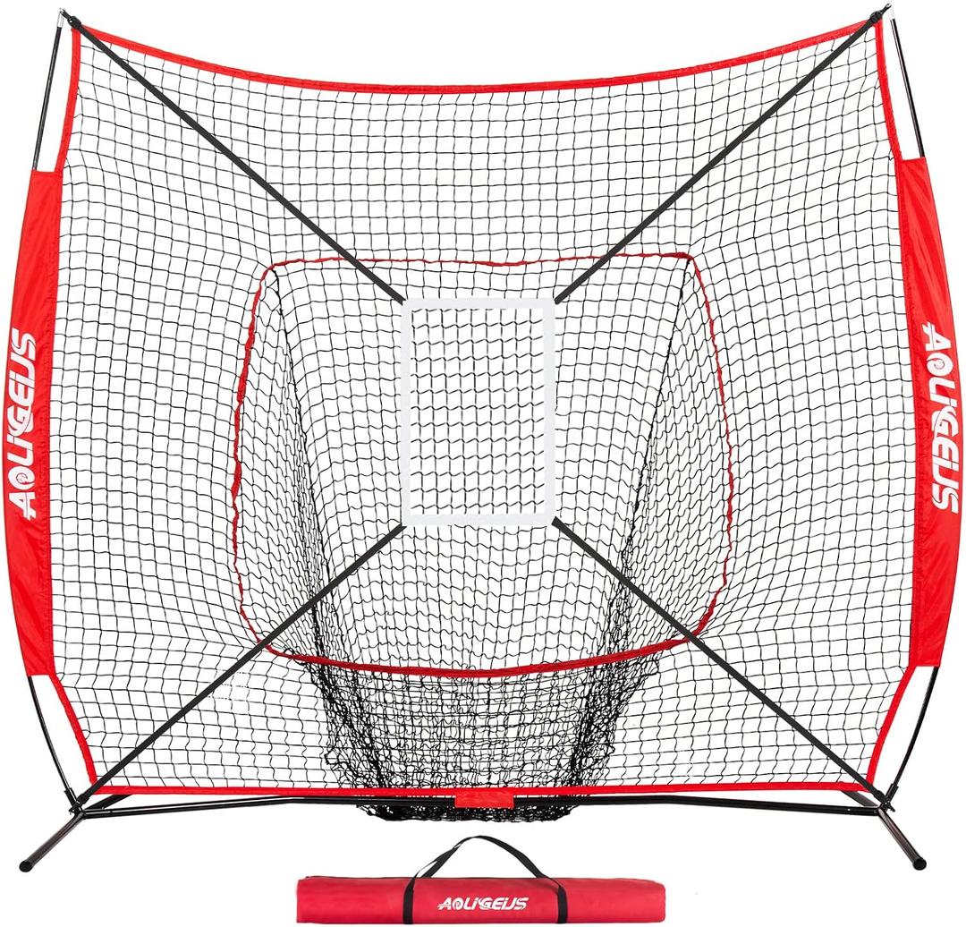 7'x7' Baseball Softball Practice Net with Strike Zone Target Red