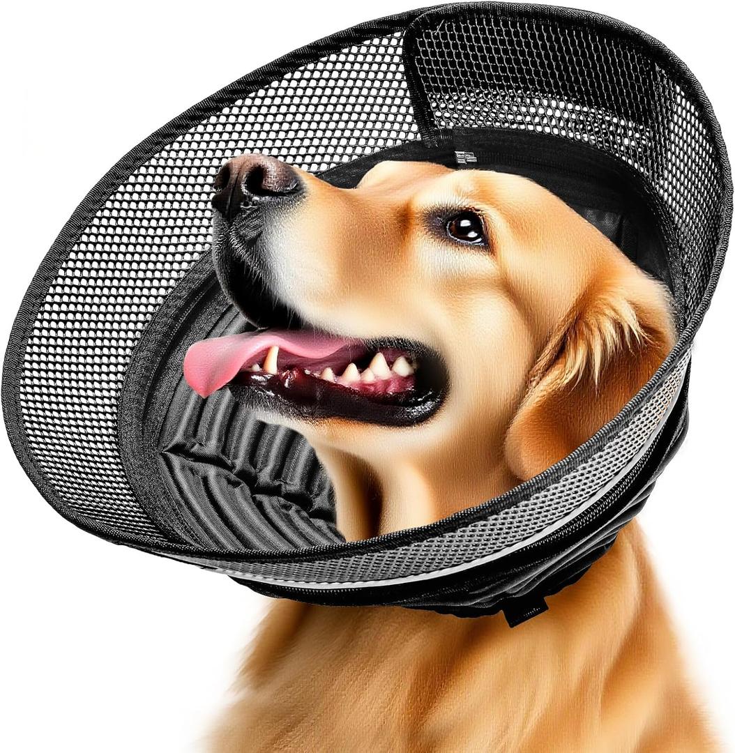 Inflatable Dog Cone for Dogs After Surgery,Soft Adjustable Elizabethan Collar for Small Dogs,2-in-1 Dog Cone with Detachable Shield,Anti-Anxiety Comfortable Pet E-Collar Prevents Licking Wounds(S) (Black)