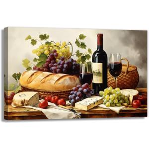Wine Wall Art Framed Kitchen Dining Canvas Painting Print Wine Pairing Art Food Pictures Artwork for Home Dinning Room Decor(Artwork-4,16"x24")