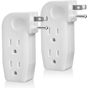 oviitech 3 Way Outlet Vertical Wall Tap Splitter Adapter with 3 Prong Plug for Behind Furniture, Hard Plastic,UL Listed,2PK (white/2PK)