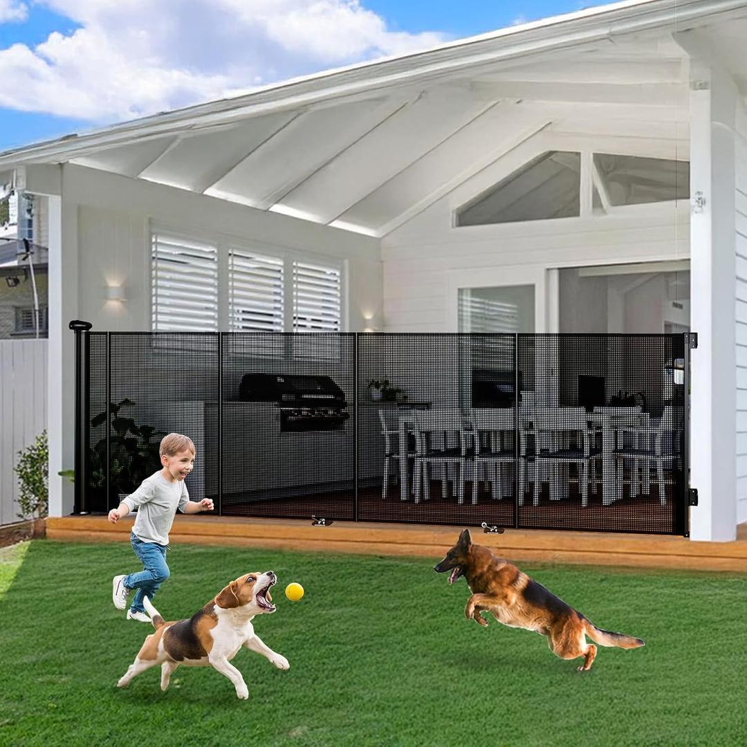 Reinforced 150 Inch Wide Retractable Baby Gate Indoor, 42 Tall Dog Gate Extra Wide with Child Lock, Length-Adjustable Mesh Gates Suitable for Stairs, Rooms, Doorways, Hallway, Kitchen