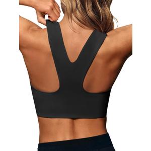 Aoysky Womens Buttery Soft Square Neck Sports Bras Compression Padded Longline Yoga Workout Running Crop Tops (Medium, Black)