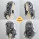 Fencca Silver Grey Wigs For White Women 20 Inch Medium-length Wavy Layered Salt Pepper Wig With Synthetic Highlight Grey Shaggy Wigs For Daily Party Use