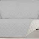 PureFit Reversible Quilted Sofa Cover, Water Resistant Slipcover Furniture Protector, Washable Couch Cover with Non Slip and Elastic Straps for Kids, Pets (Loveseat, Light Gray/Ivory) (Medium)
