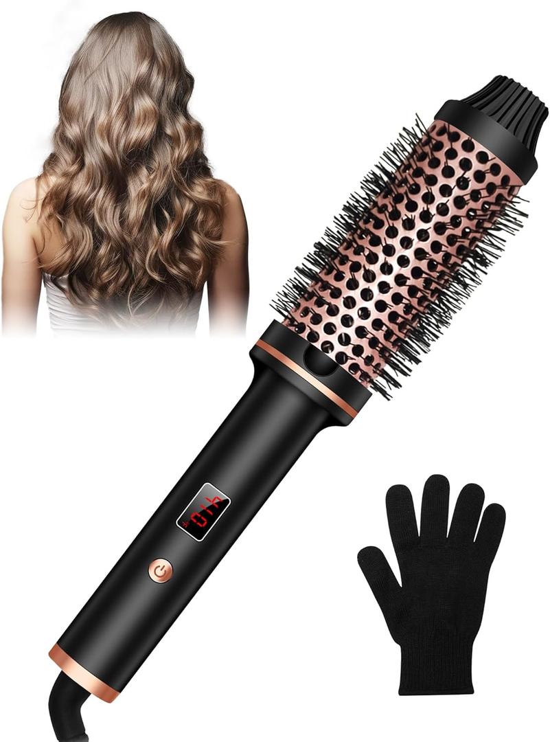 Thermal Brush,10 Temperatures LCD Display Upgrade to 400F 1.5 in Heated Round Brush Curling Iron Heated Ceramic Tourmaline Ionic Comb 110-240V Volum