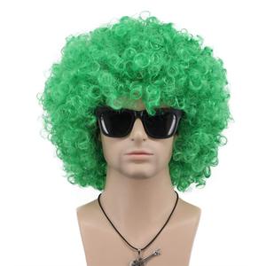 VGbeaty Mens Women Short Wave Green Colorful Rocker Afro Wig California Halloween Cosplay Anime Costume Wig (Green)