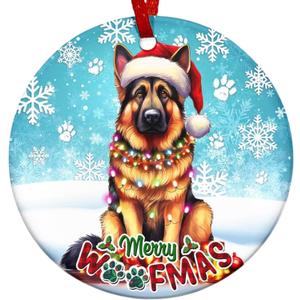 2 x Cute Christmas Santa Hat German Shepherd Dog Ceramic Ornament - Dog Christmas Ornaments - German Shepherd Gifts for Women