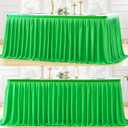 Partisky Green Polyester Table Skirt for Rectangle Tables 14ft, Wrinkle Resistant Pleated Ruffle Table Cloth for Banquet Wedding Trade Baby Shower Display Gift Dining Table
