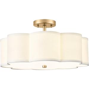 Gold Semi Flush Mount Ceiling Lights, 4-Light 18" Ceiling Light Fixtures with Fabric Shade in Flower Shape, Farmhouse Brass Drum Lighting for Nursery Bedroom Kitchen, AD-22009-4SF-GD, 18", Single Shade