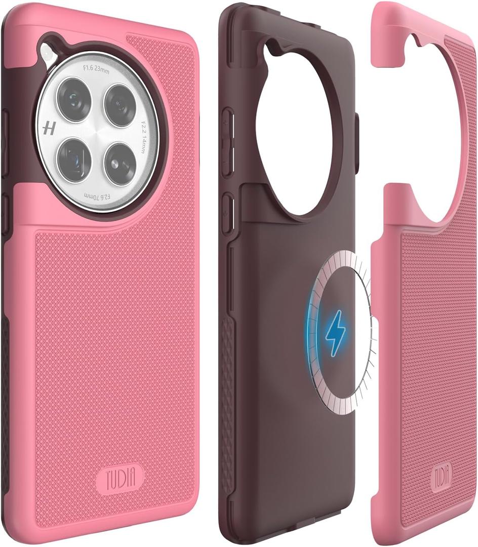 TUDIA MergeGrip Magsafe Compatible Phone Case for OnePlus 12 5G 2024 - Military Grade, Drop Tested, Dual Layer, Shockproof, Anti-Slip, Heavy Duty & Protector Cover Protective Phone Case - Smokey Pink