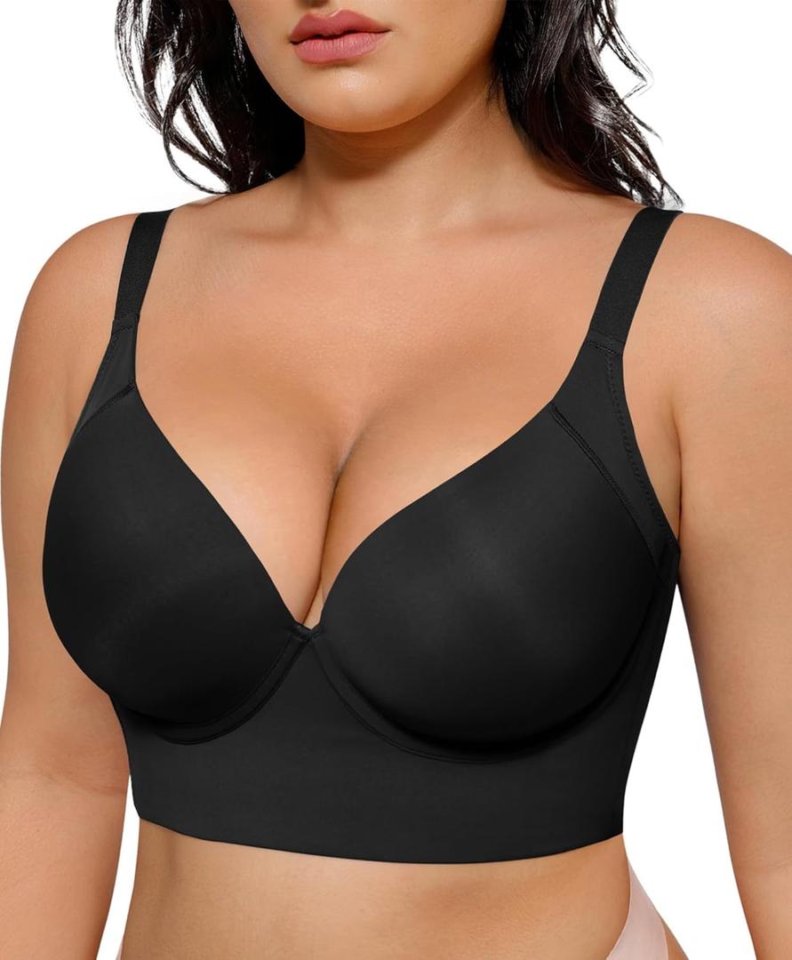 SHAPELLX Back Smoothing Bras Push Up Underwire Bralettes Side Support Bras (42DDD, A2-black)