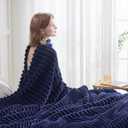 NEWCOSPLAY Super Soft Throw Blanket Dark Navy Premium Silky Flannel Fleece 3D Ribbed Jacquard Lightweight Bed Blanket All Season Use (Dark Navy Ribbed, Throw(50"x60"))