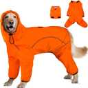 Dog Raincoat, Waterproof Dog Rain Jacket with Removable Hood Adjustable 4 Legs Pet Poncho with Leash Hole Reflective Stripe Hooded Snow proof Windproof Clothes for Dogs, M (Orange)