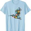 Floral Pelican Silhouette Womens Girls Graphic T-Shirt, L