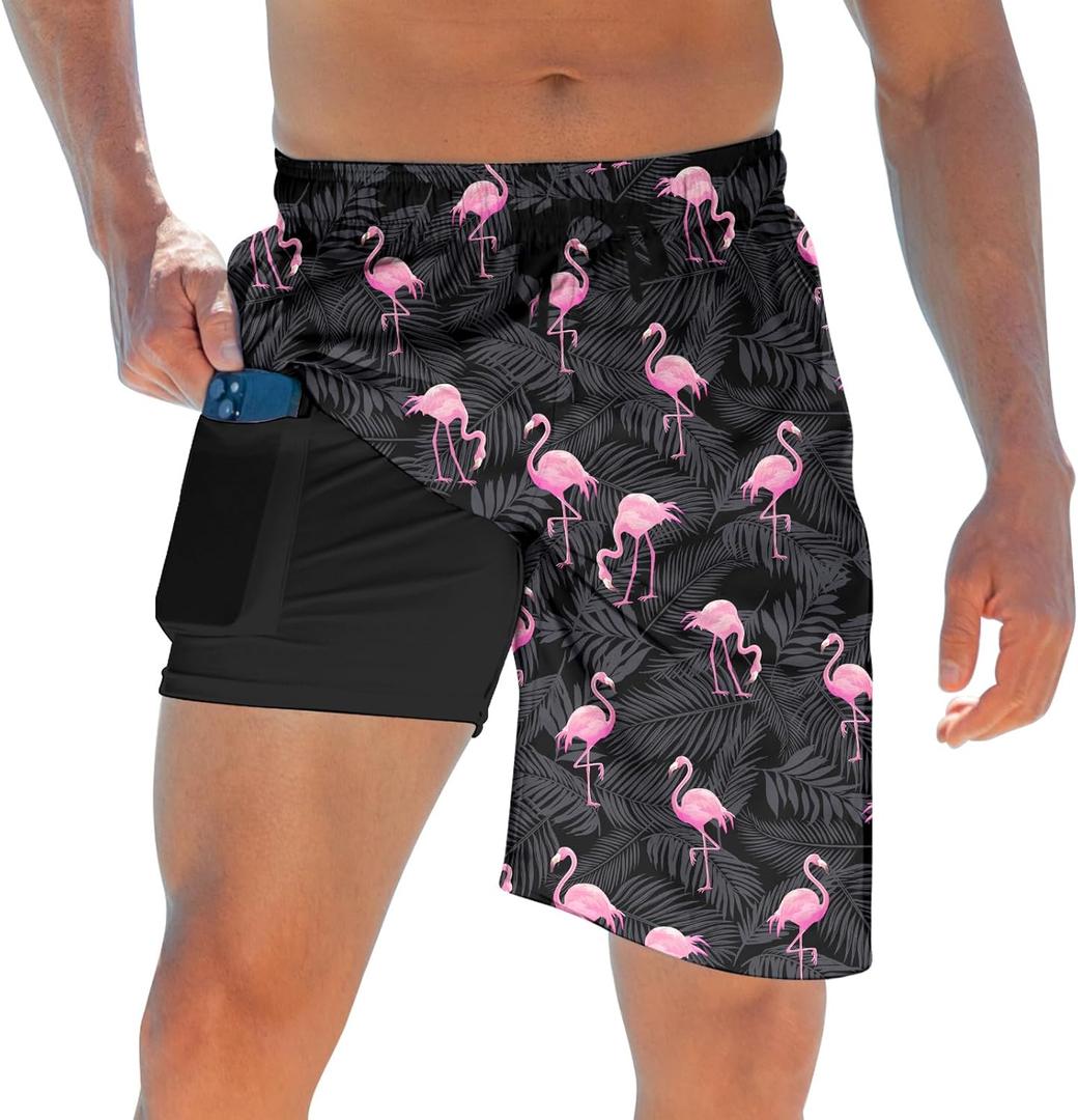 ALISISTER Men's Swim Trunks with Compression Liner Bathing Suit Summer Swimming Shorts XL