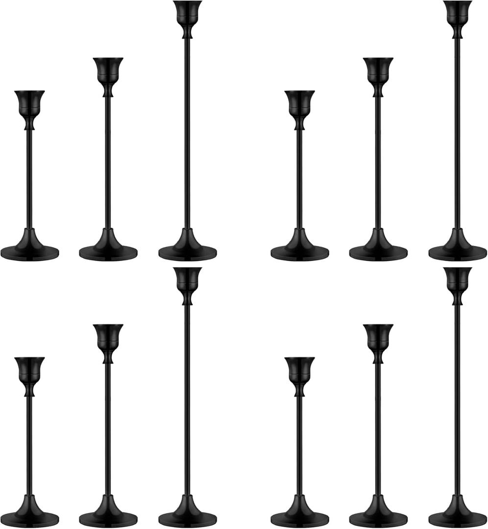 Vintage Black Candelabra Candle Holders for Fireplace & Dining (4sets (12 Pcs)