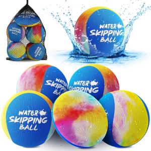 5 Pack Water Skip Balls- Water Bouncing Ball, Ink-Splashed Colorful Skipping Balls for Pool Beach Play, Summer Fun Beach for Kids 5-8-12 and Adult Boys Girls