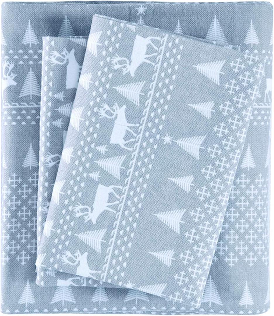 Woolrich Cotton Sheet Set Cottage Charms Print, 100% Cotton Flannel Sheets Warm & Fuzzy Bedding Set King Size Sheets, Fitted Pocket Fits Up to 14" Mattress, King Blue Winter Frost, 4 Piece