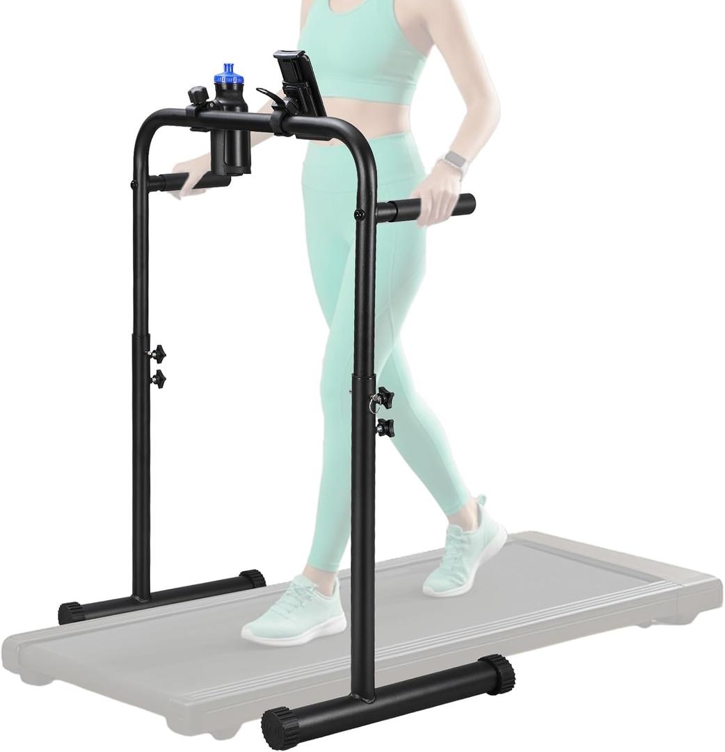 Leinuosen 24.4 Inch Walking Pad Handle Bar Only with Cup and Phone Holder Stainless Steel Adjustable Treadmill Handrail Handlebar Increase Height from 38.58 to 47.24 Inch, Walking Pad Accessories