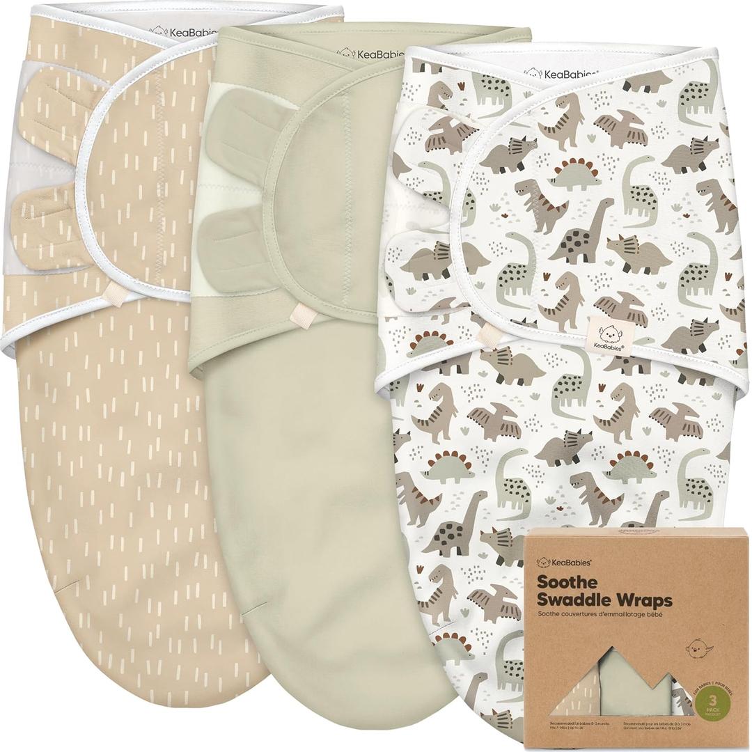 3-Pack Organic Baby Swaddle Sleep Sacks - Swaddles for Newborns, Infant 0-3 Months, Baby Girls, Boys, Soft & Snug Newborn Sleep Sack, Nursery Swaddling Blankets (Dino Ridge, OS)