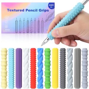 12 Pack Textured Silicone Pencil Grip for Adults Fidget Sensory Toys as ADHD Anxiety Focus Relief Tool Classroom Handwriting Pencil Sleeve Christmas Stocking Stuffers Gifts (Classic)
