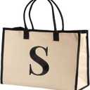 Salt Earth Canvas Tote Bag for Women, Personalized Initial Monogram Tote, Beach Grocery Utility Tote for Travel & Work