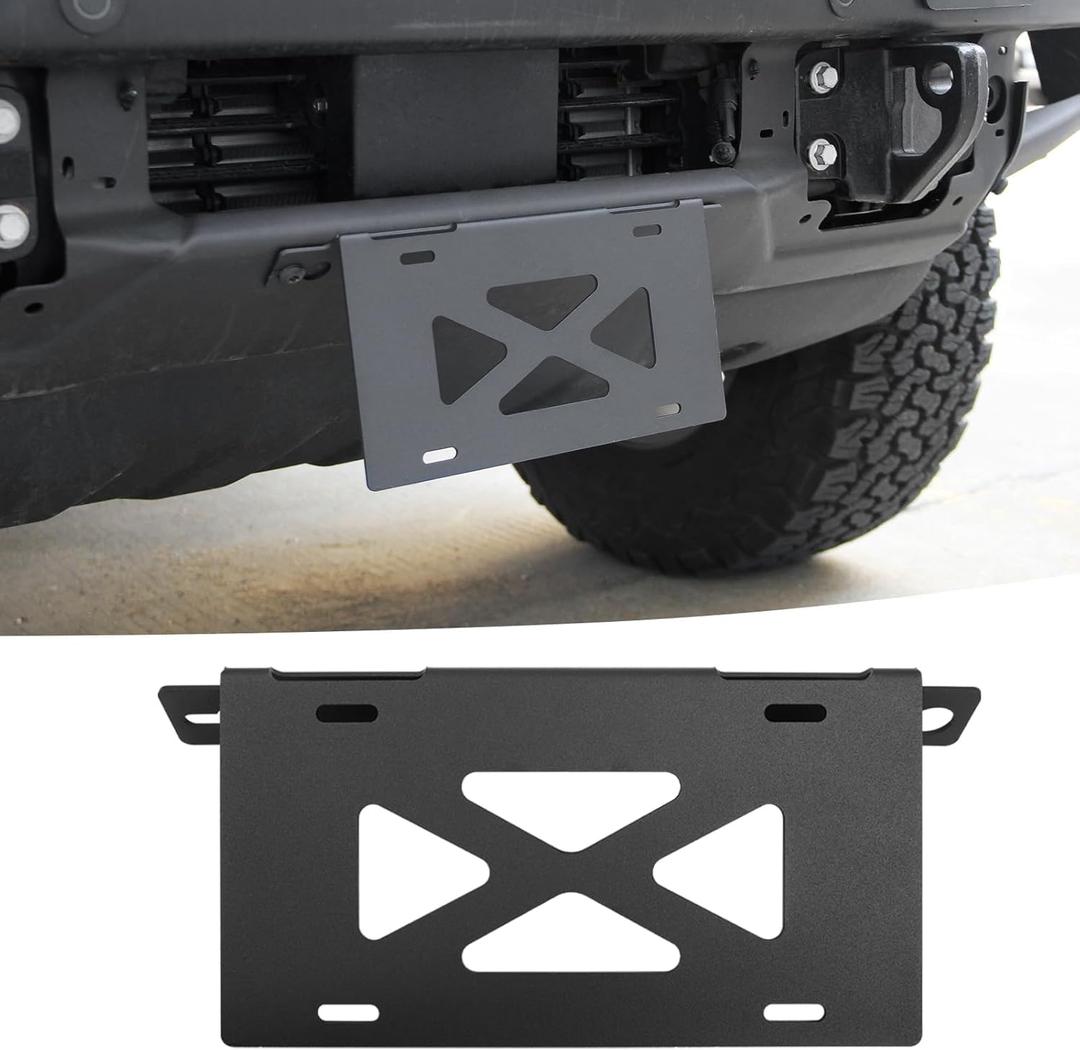 Front License Plate Bracket for 2021-2026 Ford Bronco with Heavy-Duty Modular Bumper, Steel Tag Frame Holder No Drill Mount Exterior Accessories