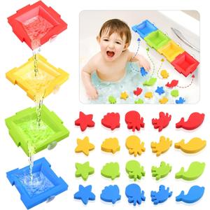 Zaxideel Bathtub Color Sorting Toys for Kids: Foam Bath & Shower Wall Toys for Toddlers, Fine Motor Skills Baby Stacking 2-4 Ages, Suction Bath Boats, Early Learning Children Birthday Gifts