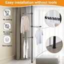 Hershii Garment Clothes Rack Coat Tree Clothing Drying Hanging Holder Organizer Standing Adjustable Laundry Pole Tension Rod Floor to Ceiling Indoor Corner Storage Shelf 6 Tiers - Black