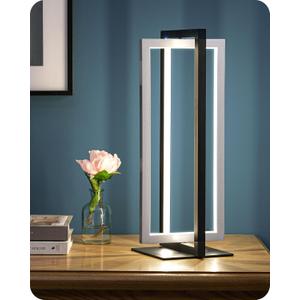 EDISHINE Modern LED Table Lamp, 750LM Stepless Dimmable Bedside Lamp, 3 Color Temperature, Switch Control Nightstand Lamp for Living Room Bedroom, Dual-Frame Rectangle, Angle Adjustable (Silver)