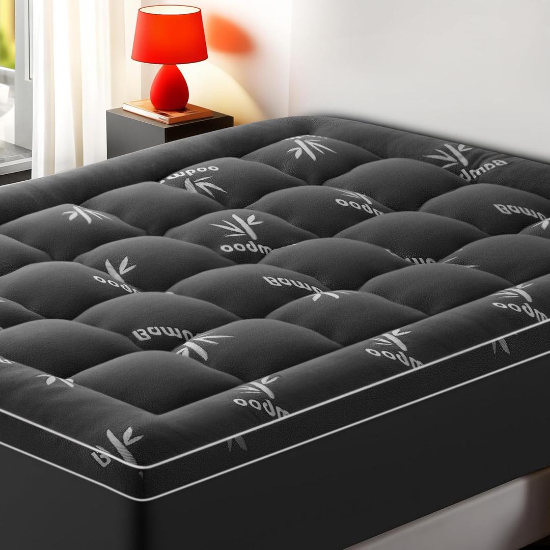 Mattress Topper King Size, Cooling Extra Thick Breathable Viscose Made from Bamboo Mattress pad, Soft Quilted Fitted Mattress Cover with 1000 GSM Down Alternative Fill (8-21Deep Pocket) Dark Gray
