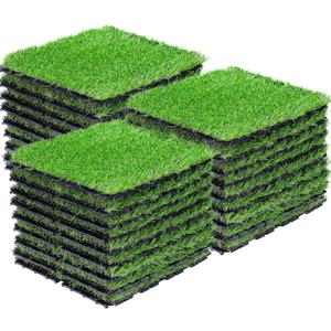 Artificial Grass Tiles Interlocking Turf Squares Deck 27 Pack -12"x12" Indoor Outdoor Faux Grass Rug with Drainage Holes-Fake Grass Tiles Self-draining for Garden Lawn Landscape Balcony Decoration