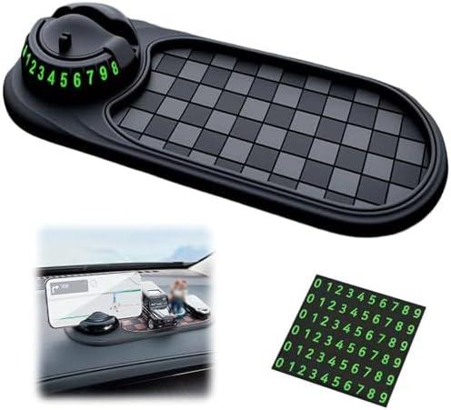 Multifunction Car Anti-Slip Mat, Car Dashboard Mobile Phone Holder, Rotating Anti Slip Mat Auto Phone Holder with Temporary Parking Number, Auto No Slip Pad for Phone, Sunglasses, Key (Gary+Black)