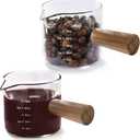 2 Pack Measuring Cups, Espresso Shot Glass with Wood Handle, Clear Glass with Dual Scale, Espresso Accessories with Double Spouts, 2.5 OZ /75 ML
