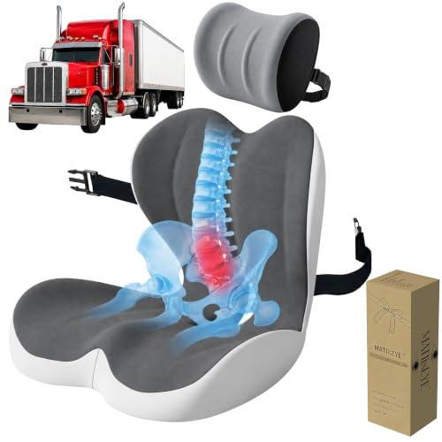 Truck Seat Cushion Set with Headrest for Long Haul Drivers, Memory Foam