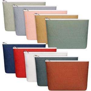 Reginary 10 Pcs Christmas Canvas Makeup Bags Bulk for Women Blank DIY Pencil Pouch Travel Toiletry Cosmetics Bags Gift for Thanksgiving Wedding Nurse Teacher Sisterhood Coworker(Morandi Color)