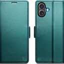 for iPhone 17 Case Wallet with RFID Blocking Card Holder, PU Leather Kickstand Protective Flip Phone Cover Fit for iPhone 17 6.3" Bluish Green